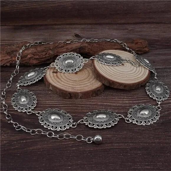 Sonya Western Concho Belt Cowgirl Necklace Dangle Earrings Jewelry set for Women - Picture 4 of 7